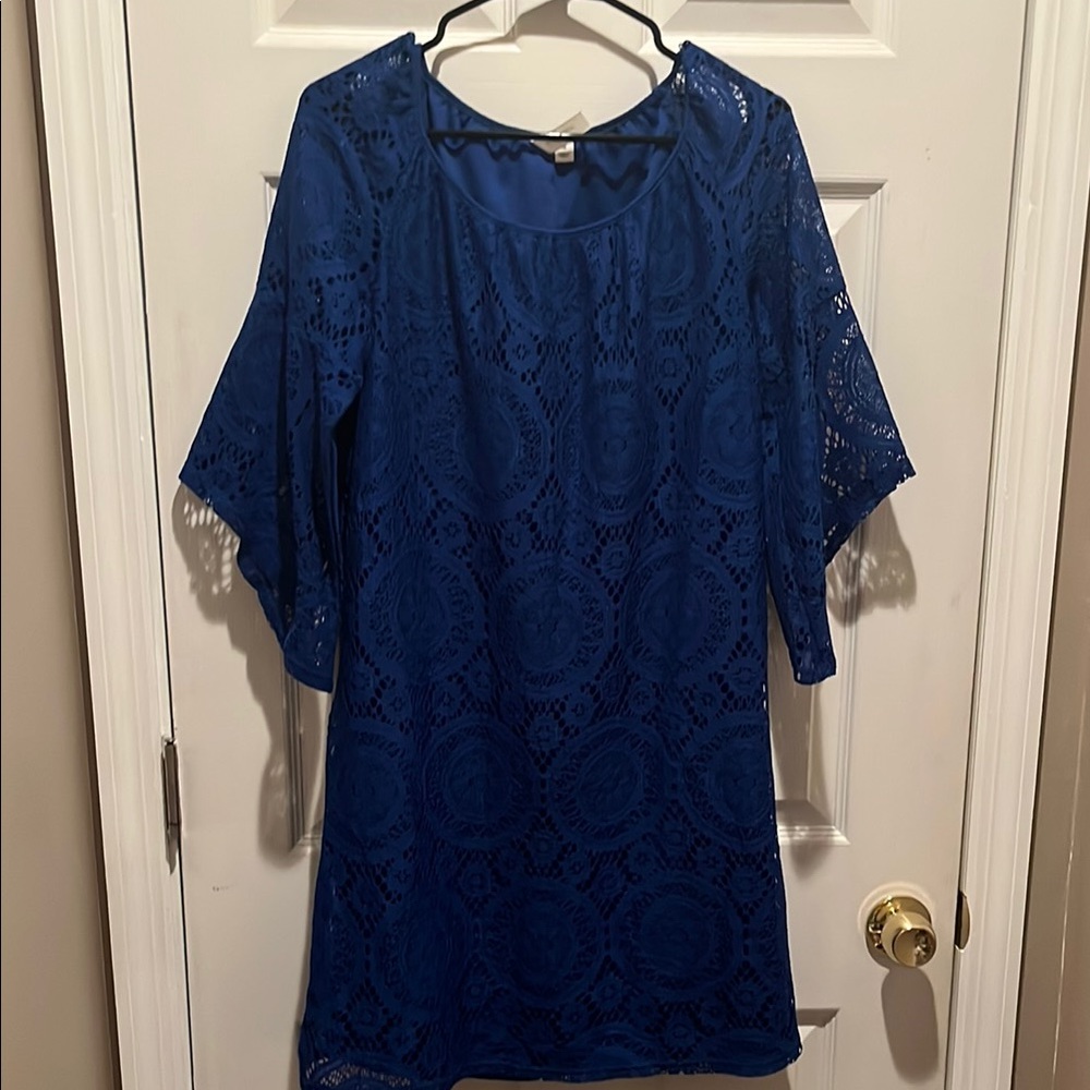 Tacera Blue Sheath Dress with Flutter Sleeves